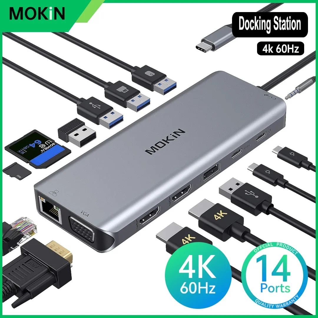 MOKiN ŷ ̼, ƺ е   ƮϿ, 14  1 USB ,  4K 60Hz HDMI,USB 3.0 ,RJ45 ,SD/TF,  ũ, PD 100W